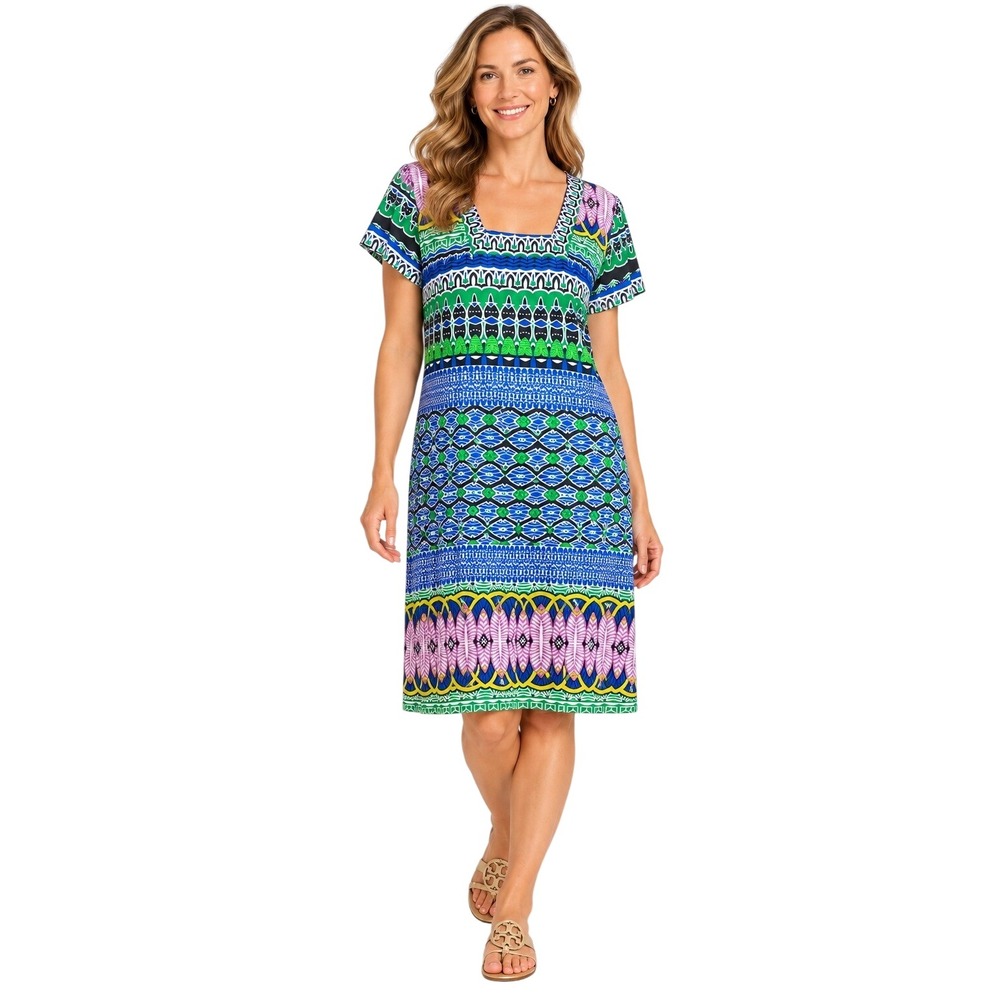 Laundry Shelli Segal Shift Dress Womens Small Multi Geometric Excellent Short